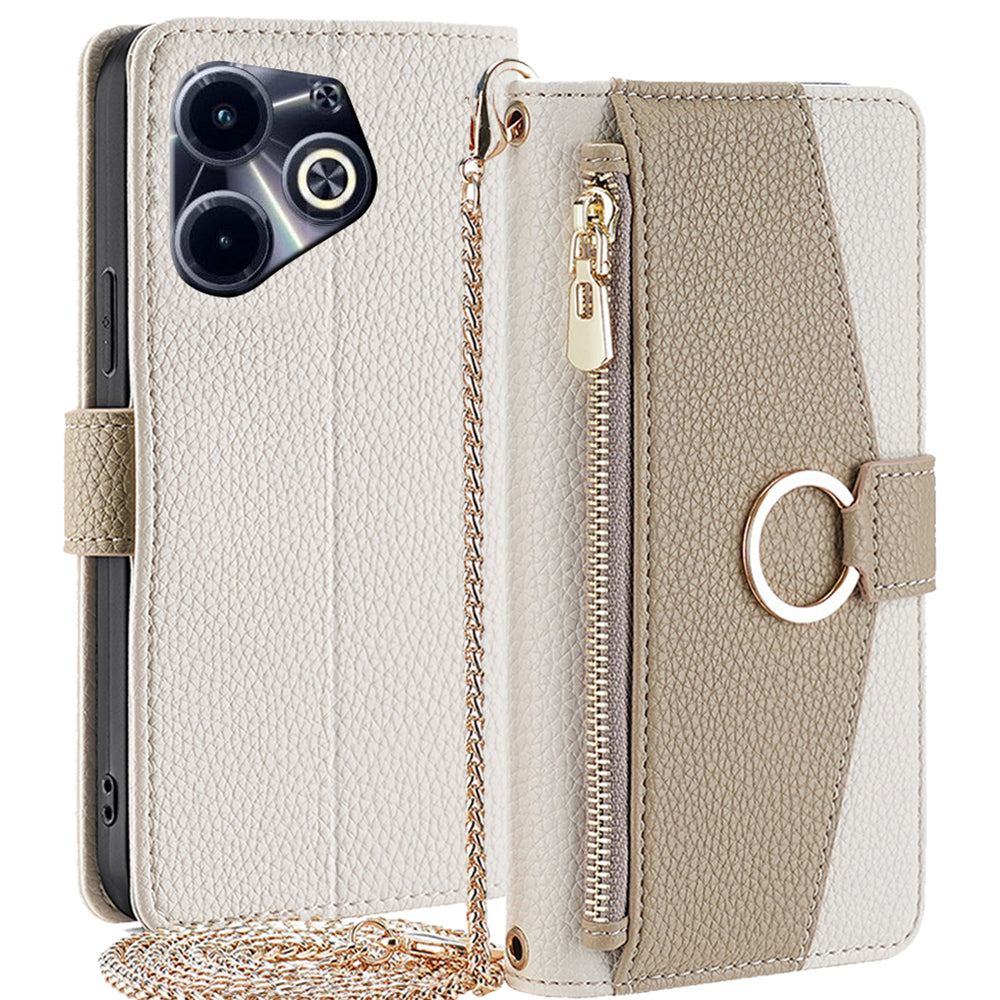 Leather Case for Transsion Infinix Hot 40i Makeup Mirror Zipper Pocket Phone Cover with Shoulder Strap Leather Case for Transsion Infinix Hot 40i Makeup Mirror Zipper Pocket Phone Cover with Shoulder Strap